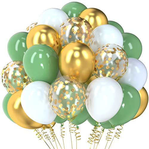 Grüne ballons 12 Zoll Grün Salbei Weiß Metallic Gold Latex Konfetti Luftballons für Baby Shower Dschungel Salbei Grün Geburtstag Party Dekorationen 55 Stück