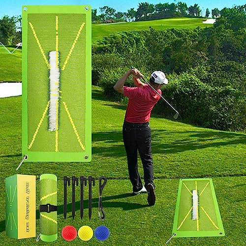 Golf Abschlagmatte Übungsmatte Training Übung Matte inklusive Golfmatte Gummi Tee Rasenmatten Putting Divot Board Mat Grün Trainingsmatte für Indoor Outdoor (50x25cm Mat)