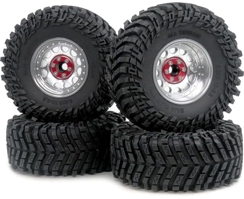 hobbysoul 2.2 Beadlock Räder und Reifen, RC Einstellbare 4 Offsets Silber Felgen und Höhe 5.0'' Reifen Fit für RC Schlamm Crawler Trail Gen7 Gen8 Everest 10-Axial Capra Wraith,(4-Pack, montiert)