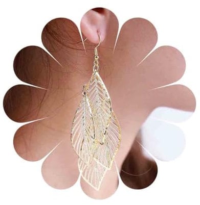 Inilbran Boho Filigree Leaf Dangle Drop Earrings Vintage Cluster Leaf Earrings Gold Hollow Leaf Earrings Tribal Lightweight Leaf Chandelier Earrings Jewelry for Women and Girls