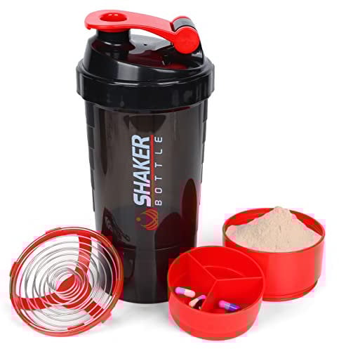 XTKS protein shaker bottle 16oz shaker bottle for protein shakes,protein shaker with Storage and Mix Ball,3 Layer Leak Proof protein bottle BPA free(red)