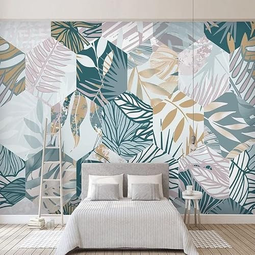 Papier peint feuillage tropical géométrique panoramique intissé de très haute qualité personnalisable à la taille souhaitez convenable pour petite moyenne ou grande surface