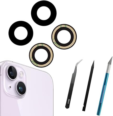 PeiDog 2 Stück Rückkamera Glas Objektiv Ersatz für iPhone 14 und iPhone 14 Plus Back Rück Kamera Glas Linse, Ersatz-Reparaturwerkzeug-Set Set