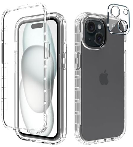 Leedia Handyhülle Kompatibel mit iPhone 15 Hülle 360 Grad Handyhülle mit Eingebautem Displayschutz und Kamera Schutzfolie [9H HD] Stoßfest Schutzhülle Transparent Case für iPhone 15 6,1 Klar
