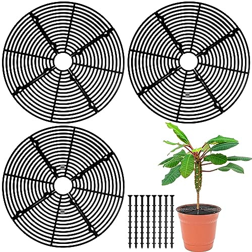 Sawysine 3 Pcs Plant Pot Cover Plant Protector from Animal Flower Pot Grid with Center Cutout Flower Cover Soil Protectors(Black,11.8 in)