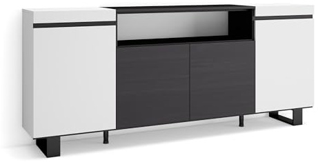 Skraut Home | Sideboard, Highboard | Kommode, Komodenschrank | 200x87x35cm | 4 Türen | Industriedesign | Moderner Stil | Weiß und Schwarz