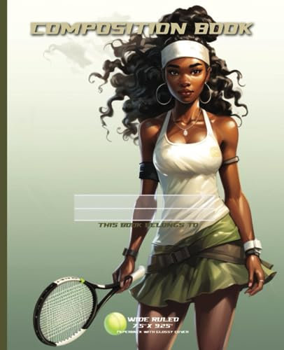 African Black Queen Tennis Player (7.5 x 9.25 inches, with a Paperback Cover and Glossy finish, and 100 sheet of Wide Ruled lined Paper)