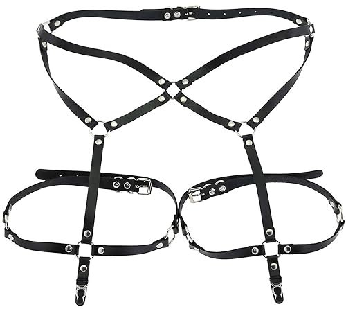 COSAUG Leder Oberschenkel Harness Schwarz Rave Taille Gürtel, Goth Bein Garter Gürtel Körperschmuck