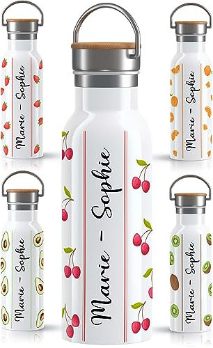 OWLBOOK Tropische Früchte Kirschen Trinkflasche personalisiert Edelstahl Wasserflasche für Frauen Damen - Thermosflasche [600ml] - nachhaltige Sportflasche auslaufsicher schadstofffrei | BPA frei