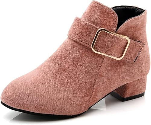 FM2018XSL Ragazze Stivali di Modo Stivali Per Bambini Tacco Basso Scamosciato Stivali Corti Inverno Caldo Snow Boots Antiscivolo Scarpe Outdoor，EU32，Rosa