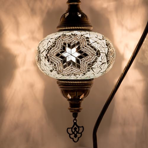 Orientalische Marokkanische Mosaik Tischampe Handgefertigte Dekorative Türkische Mosaiklampe (Weiß 3015)