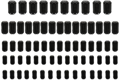 70Pcs Ferrites Clip-on Ferrite Ring Core RFI EMI Noise Suppressor Cable Clip for 3.5mm/ 5mm/ 7mm/ 9mm/ 13mm Inner Diameter Tvs,Speakers,Radio,Audio Equipment Noise Suppressor Video Cable Power Cord