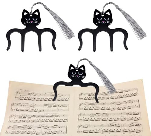 Lot de 2 pinces en métal en forme de chat pour partitions de musique, partitions, claviers, supports et livres (noir)