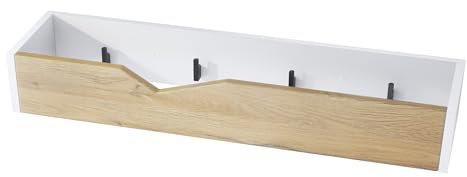Vladon Garderobenleiste Wandhaken Garderobenpaneel Kolmio, Made in Germany, Korpus in Weiß matt, Front in Eiche Natur 83,5 x 12,5 x 21 cm