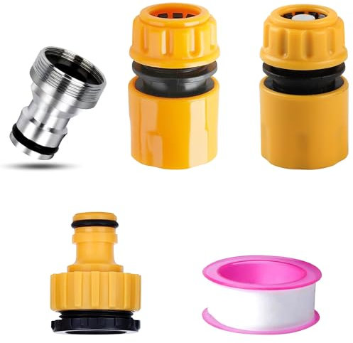 Hose Fittings Set for Indoor & Outdoor Use: 3/4 & 1/2 inch 2-in-1 Threaded Tap Adaptor, Universal Kitchen Tap Connector for Kitchen, Bathroom, Garden (Set of 2)