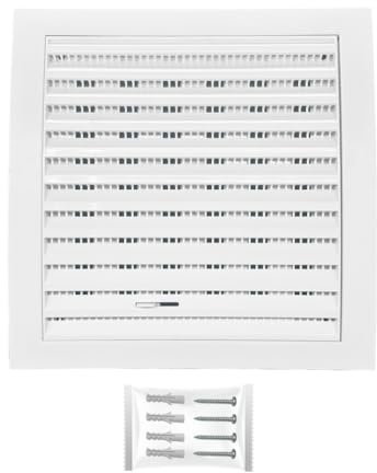 H&C VENT Rejilla Ventilación de 190 x 190mm con Conector │ Extractor de Baño Cocina │ Rejilla Aire Acondicionado Conductos Ventilador Tubo │ Cubiertas de Ventilacion con cierre regulable y Mosquitera