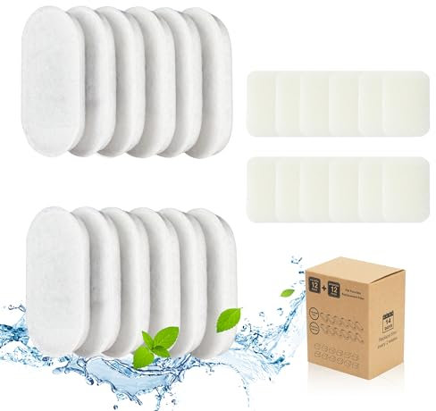 DOOOB Katzenwasserbrunnenfilter, 24 Stück, kompatibel mit DOOOB Edelstahl-Katzen-Wasserbrunnen, Haustier-Wasserbrunnenfilter (12 Filter & 12 Schwämme), 60 Gramm, Katze
