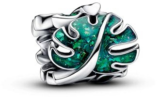PANDORA Moments Grüne Monstera Blätter Charm aus Sterling Silber, Kompatibel Moments Armbändern, 793332C01