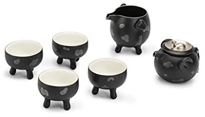 Juego de té de Kung fu Juego de Tazas de té Juego de té con Filtro de cerámica Juego de té Caja de Regalo para el hogar y la Oficina (D Gris Claro)