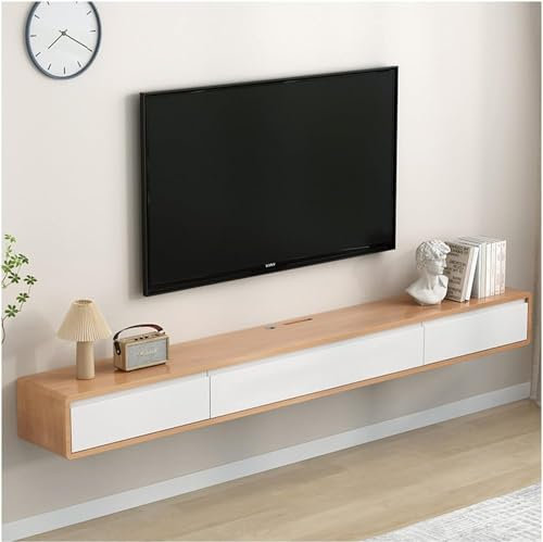 MNOIINM Schwebender TV-Ständer, wandmontiert, TV-Schrank, zum Aufhängen, Unterhaltungs-Media-Center, Aufbewahrungskonsole mit Tür und Stauraum (Größe: 140 x 24 x 20 cm, Farbe: A)