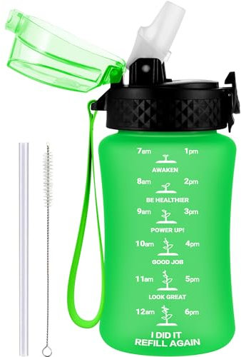 GOPPUS 350ml/12oz Kids Water Bottle With Straw Tritan Drinks Bottle with Strap Small Toddler Juice Bottles with Flip Top Lid Leakproof Children's Bottles with Time Marking Spillproof BPA free Girl Boy