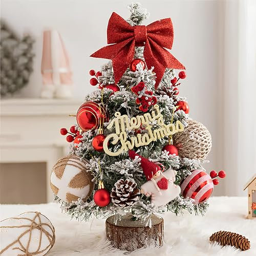 Mini Albero di Natale Artificiale 45 cm Albero di Natale Piccolo con luci e Ornamenti a LED,Piccolo Albero di Natale Artificiale,fai da te,tavolo per decorazioni natalizie,decorazione da tavolo