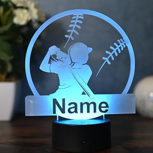 Optechvisual Personalisierte Baseball Lampe – Geschenk für Baseballspieler & Fans – LED Nachtlicht mit Namen – Baseball Deko für Zuhause & Kinderzimmer
