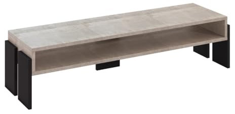 PROROOM FURNITURE - Umba - TV Schrank 120x35 Höhe 30 cm - Fernsehtisch mit Stauraum - Moderner Lowboard für Wohnzimmer - Fernseher Kommode - Platinum Grange-Eiche/Schwarz