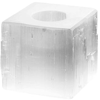 NKlaus Portavelas cuadrado de selenita de 8 x 8 cm – Portavelas de selenita cuadrado hecho a mano, ideal para iluminación ambiental y meditación, decoración espiritual para armonía 16355