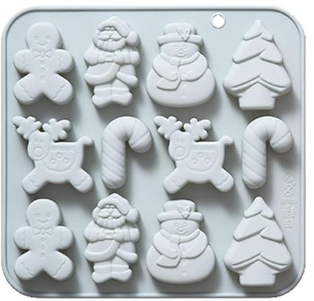 Stampi natalizi in silicone - 12 stampi per biscotti natalizi per dolci, stampini in silicone a tema natalizio, strumenti da forno per cioccolatini flessibili, per torte, cioccolatini, gelatine