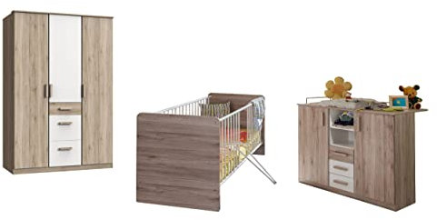 Babyzimmer Cariba in Eiche San Remo & Graphit oder Eiche San Remo & Weiß – Komplett-Kinderzimmer Made in Germany - Verschiedene Set Varianten wählbar (6 teilig in Eiche San Remo und Weiß)