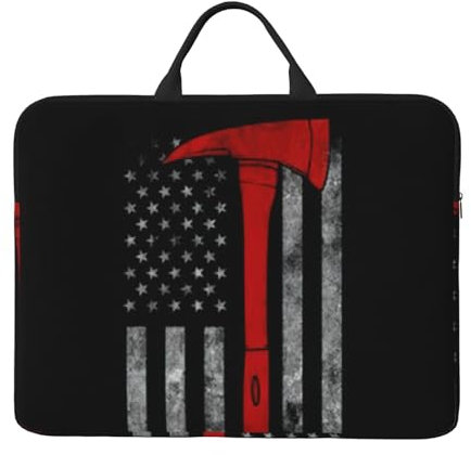 ERSDWRE Laptophülle mit Griff, 35,6 cm (14 Zoll), Motiv: Feuerwehr-Axt, rote Linien-Flagge, Schwarz , Einheitsgröße