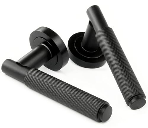 UNDERGROUND PARTS Satin Matt Black Knurled Door Lever Handles on a Round Rose