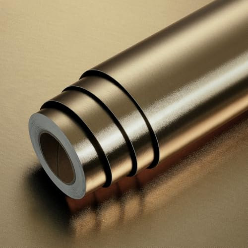 LaCheery Vinilo Adhesivo Muebles Dorado Metalizado 60cm x 400cm Papel Pintado Cocina Vintage Vinilo Encimera Cocina Resistente al Calor Papel Adhesivo Bronce Vinilos Adhesivos para Lavadora Armario