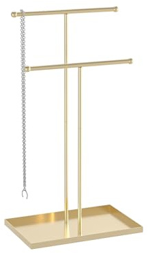 Coward 2-stöckiger Metall-Halskettenständer, Gold, für Damen - Moderner Schmuckhalter mit 2 Fächern und 2 Schubladen, ideal für Heimdekoration und Schmuck-Organizer