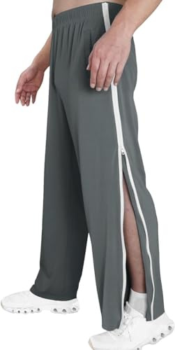 Reha Hose Damen Herren M-3XL, Seitlich Zu Öffnen Baggy Trainingshose Mit Seitlichem Und Reißverschluss Am Bein Weites Bein Schnellfickerhose Sporthose Freizeithose Breite Jogginghose(Dark gray,XL)