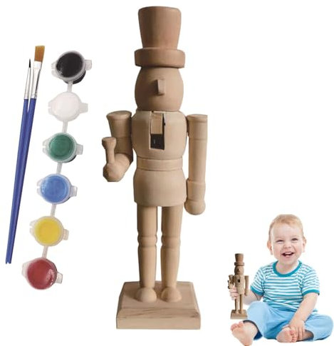 Wooden Nutcracker Unpainted, Paint Your Own Nutcracker Figures, Nut Cracker Unfinished Color Kit for Kids, Adults, All Ages, Painting Set, Wood, 125g, 20x5.5cm