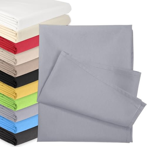Bettlaken OHNE Gummizug 70 x 140 cm Grau (85% Baumwolle 15% Poly) Betttuch Glatte Betttücher Baumwolle Laken Haustuch Leintuch
