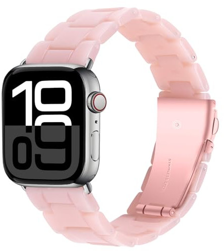 Miimall Bracelet en Resine Compatible avec Apple Watch SE 40mm, Bracelet pour Apple Watch 10 42mm avec Métal Boucle en Acier Inoxydable Strap pour iWatch Series 11 42mm Band Femme, Rose