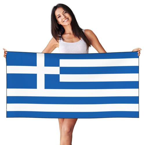 Oibnkcn Strandtuch mit griechischer Flagge, Badetuch, großes Handtuch, 70 x 140 cm, großes Handtuch und Stranddecke