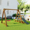 Balançoire Double pour Enfants avec Toboggan et échelle d'escalade, Cadre de Balançoire d'extérieur en Bois Massif, Balançoire à Deux 238,5 x 240 x 168,9 cm