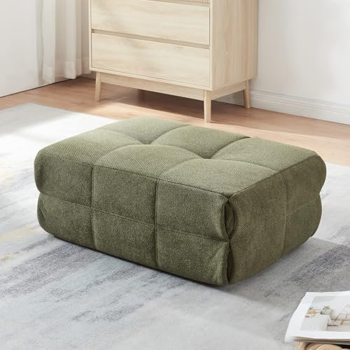 [en.casa] Pouf Poggiapiedi Imbottito con Rivestimento in Tessuto Trapuntato Ottomana Rettangolare per Camera da Letto Soggiorno 35 x 80 x 55 cm - Verde