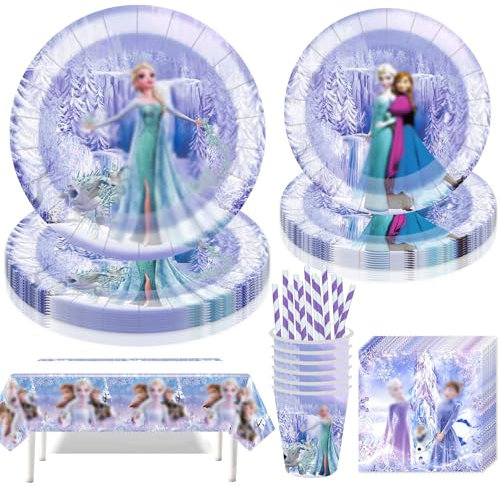 Jiahuade Partygeschirr Set,61 Stück Partygeschirr Kindergeburtstag,Thema Geburtstag Party,mit Pappteller Becher Servietten Tischdecke Strohhalme,für 10 Gäste