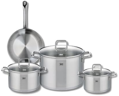 ELO 9694650 Kochgeschirr-Set, 4-teilig, 1 Bratpfanne 24 cm und 3 Kochtöpfe 16, 20 und 26 cm Elo Profi, Citrin, Edelstahl, Induktion