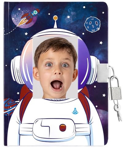 WERNNSAI Diario Infantil con Candado,Diarios Espacial para Niños, Diario Secreto con foto Personalizado, Cuaderno A5 para Escribir y Dibujar, Regalo para Niños de 6 a 12 Años