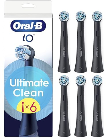 Oral-B iO Series Ultimate Clean Electric Toothbrush Heads, 6 Count, Black | Original Round Heads, Crisscross Bristles, Deep Cleaning, Plaque Removal, Compatible with iO Electric Toothbrushes