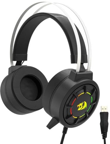 Redragon H314 RGB Gaming Headset - Wired Computer Headset with 40mm Drivers, USB Connection, Lightweight Design, and Soft PU Leather Ear Cushions for Ultimate Comfort