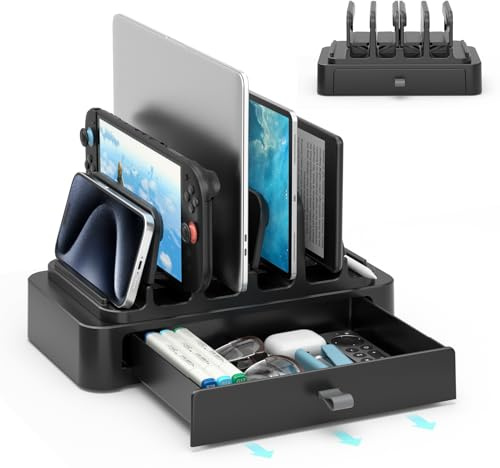 KDD Supporto Verticale Laptop con Cassetto, 7 in 1 Porta PC Portatile con Blocco a Gravità, Organizer Salvaspazio per MacBook, Dell, HP, Chromebook, Surface Pro, Tablet, Telefono, Switch