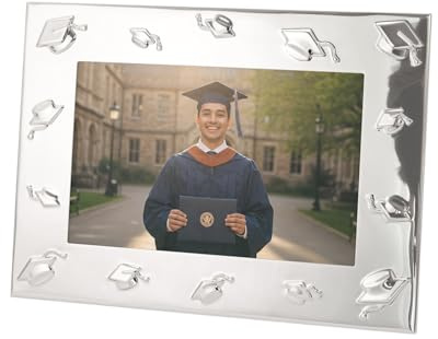 Happy Homewares Graduation Metal 4x6 Picture Frame in Nickel Plated with 3D Hat Icons | Wall or Table
