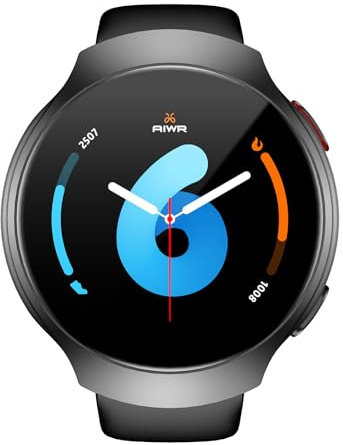 AIWR Orbit Orologio intelligente, 1.43'' AMOLED GPS Smartwatch, AI Watch Faces, ChatGPT Assistente, ENC Chiamata Bluetooth, Frequenza cardiaca SpO2 Monitor 5ATM impermeabile per Android iOS (Nero)